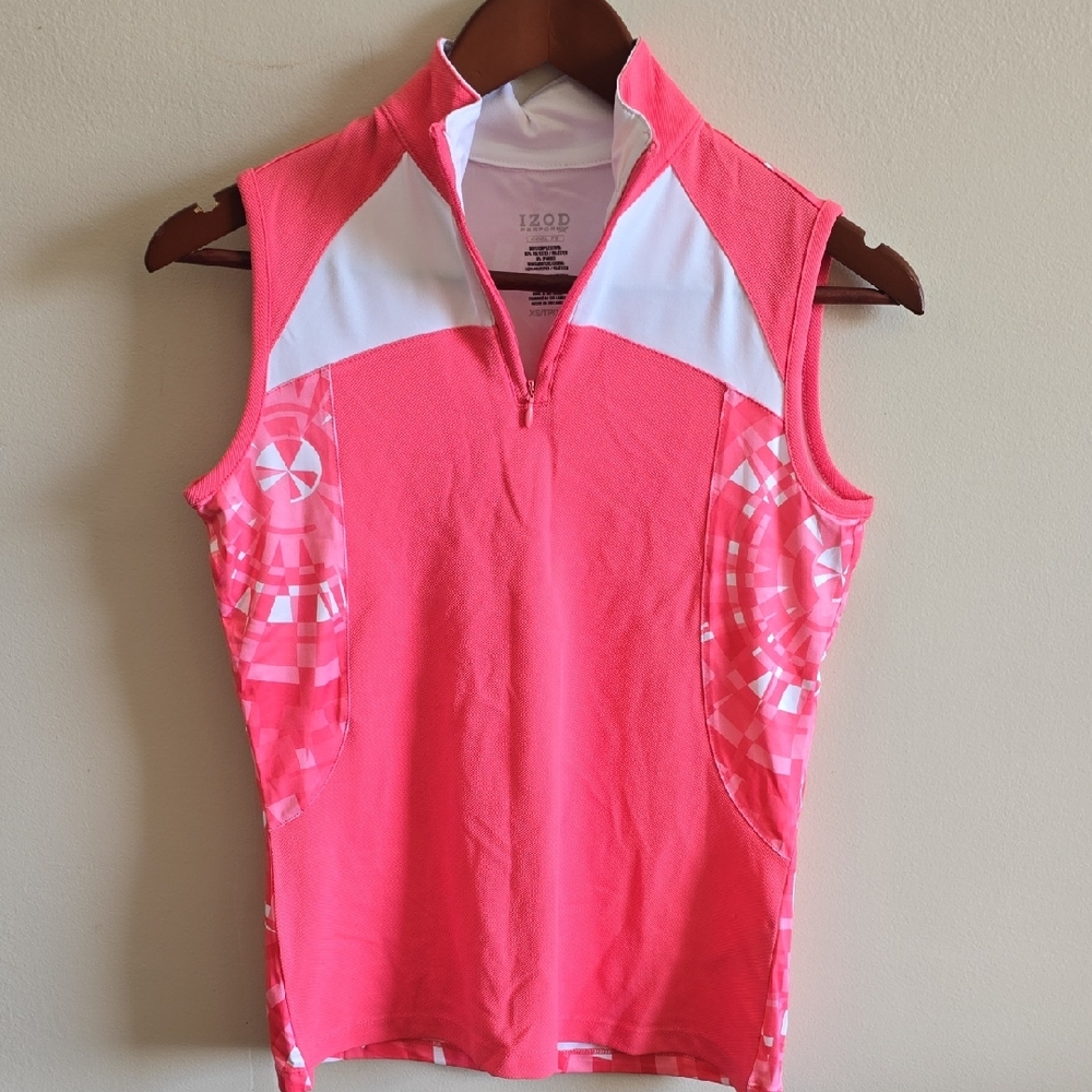 IZOD Women's Pink and White Sleeveless Tank Top